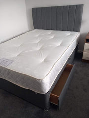 Divan beds available with mattress and with 2 drawers in dark grey color